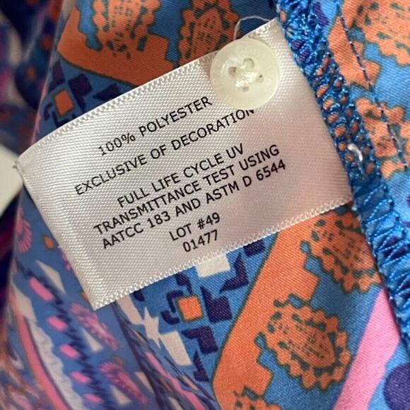 Coolibar UPF Coverall Tunic Dress Sz XS Turquoise Orange Neck Tie Sun Protective - Picture 6 of 6